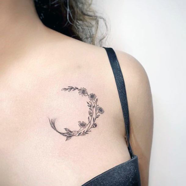 Flower Moon Womens Tattoo Designs