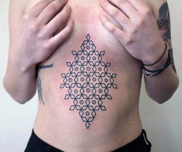 Flower Pattern Geometric Tattoo Womens Stomach