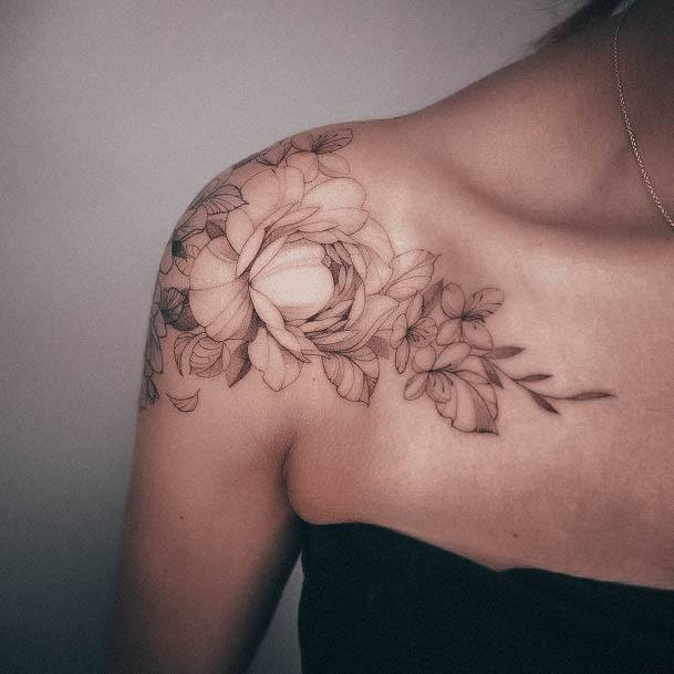 Flower Shoulder Tattoo Art For Women