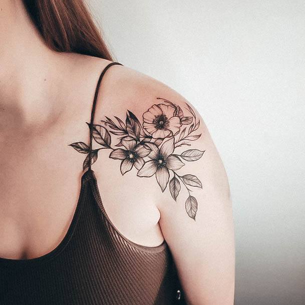 Flower Shoulder Tattoo Design Ideas For Girls