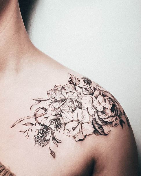 Flower Shoulder Tattoo For Ladies