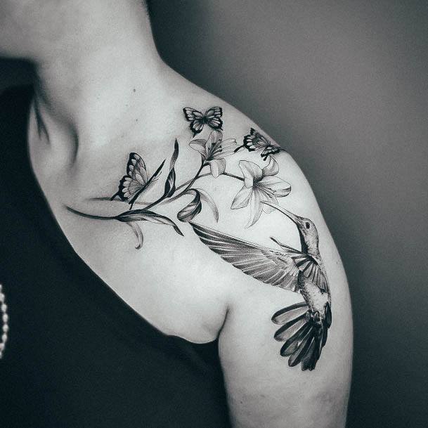 Flower Shoulder Womens Tattoo Designs