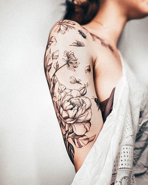 Flower Sleeve Tattoo For Ladies