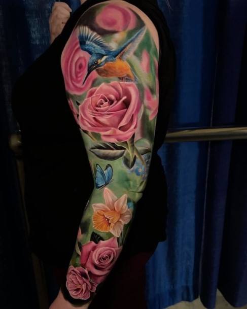 Flower Sleeve Womens Feminine Flower Sleeve Tattoos