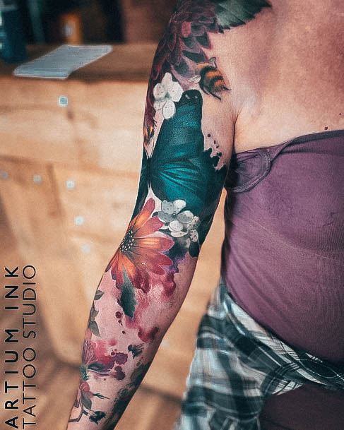 Flower Sleeve Womens Tattoo Ideas