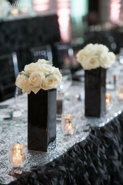 Flower Vase Black And Flowers In White Wedding Decor