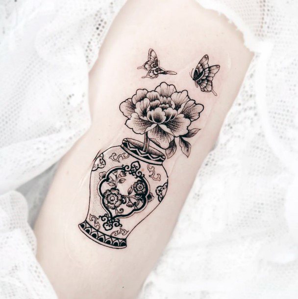 Flower Vase Female Tattoo Designs