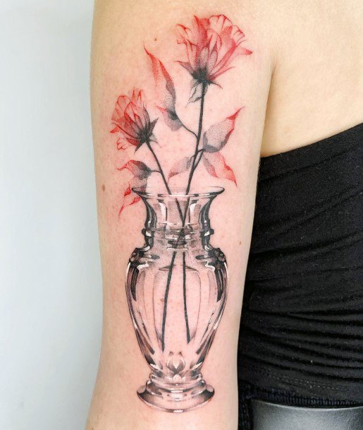 Flower Vase Tattoo For Ladies