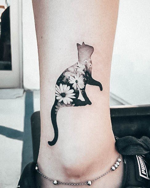 Flower Womens Daisy Tattoo Ideas Cat Themed Negative Space