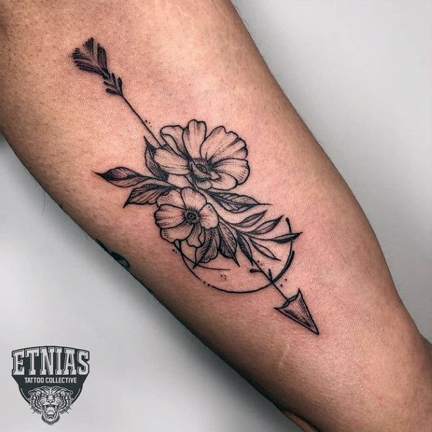 Flowers And Arrow Tattoo Hands