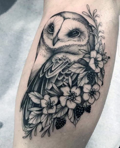 Flowers And Owl Tattoo Womens Arms