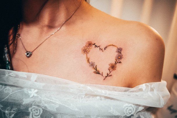 Flowers Awesome Daisy Tattoos For Women Heart Shape Collar Bone