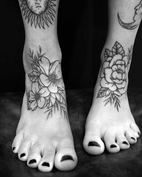 Flowers Tattoo Womens Feet