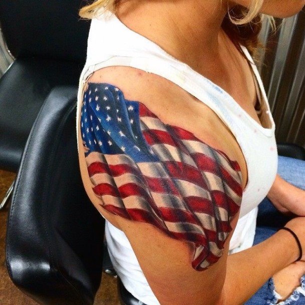 Flowing American Flag Tattoo Womens Arms