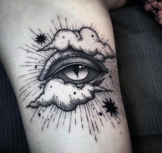 Fluffed Clouds And Eye Tattoo For Women On Arms