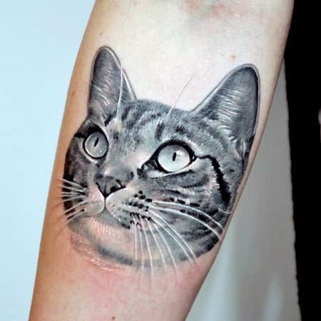 Fluffy Cat Face Tattoo Grey Art Women