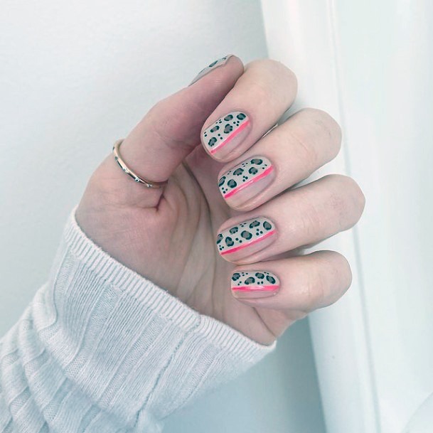 Fluroscent Pink Nails And Leopard Nails Women