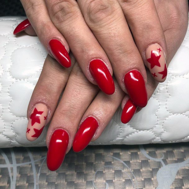 Flushed Red Nails With Star Design Nails Women