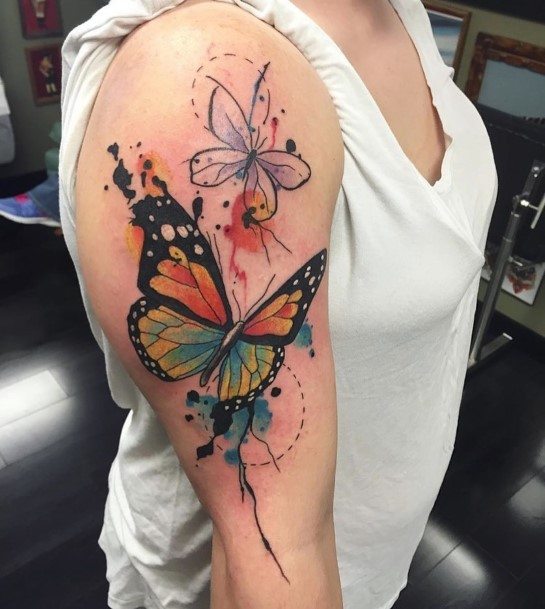 Fluttering Butterflies Tattoo Womens Arms