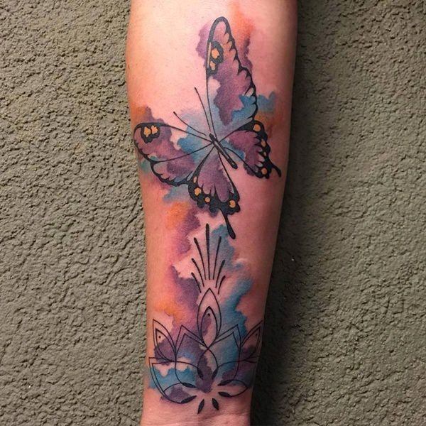 Fluttering Butterfly Tattoo Womens Forearms