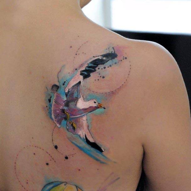 Flying Bird Water Color Shoulder Tattoo Women