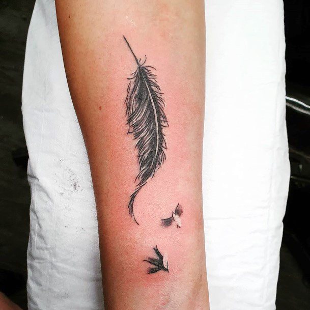 Flying Birds And Feather Tattoo Women