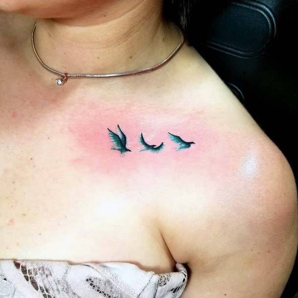 Flying Birds Tattoo Womens Collarbone