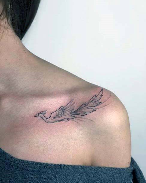 Flying Dragone Simple Tattoo Womens Collarbone