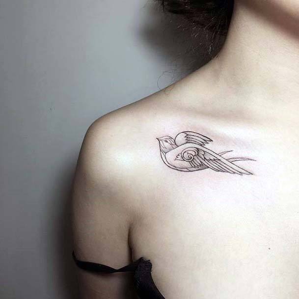 Flying Free Bird Tattoo Womens Collarbone