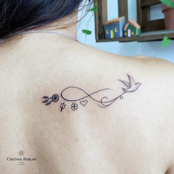 Flying Small Bird With Charm Infinity Tattoo Women