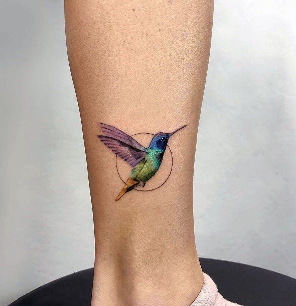 Flying Small Hummingbird Tattoo Womens Calves
