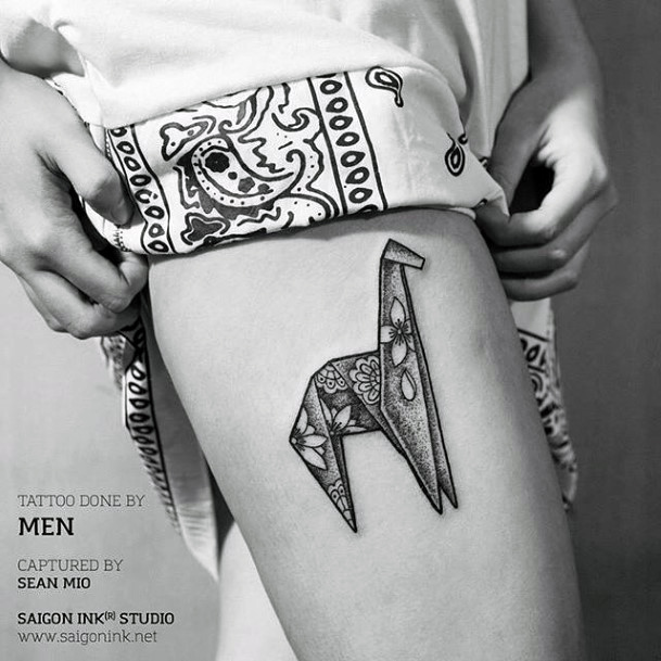 Folded Paper Origami Tattoo Designs For Women