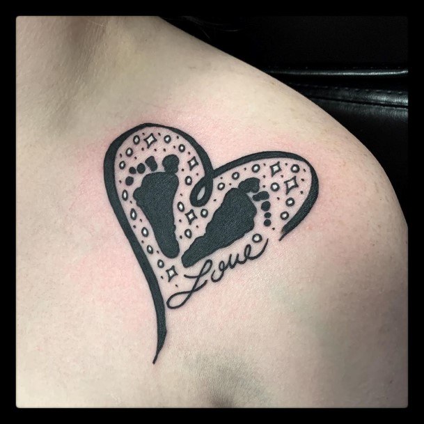 Footsteps Of Love Heart Tattoo Womens Shoulder