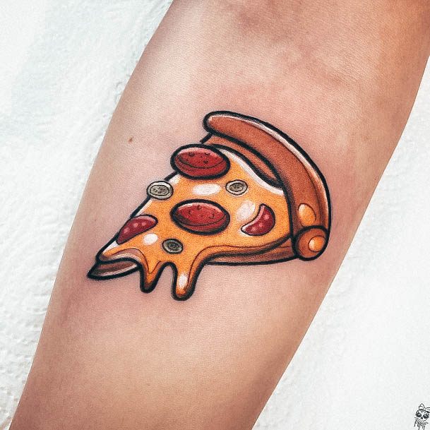 Forearm Cheesy Slice Buttons Enchanting Pizza Tattoo Ideas For Women