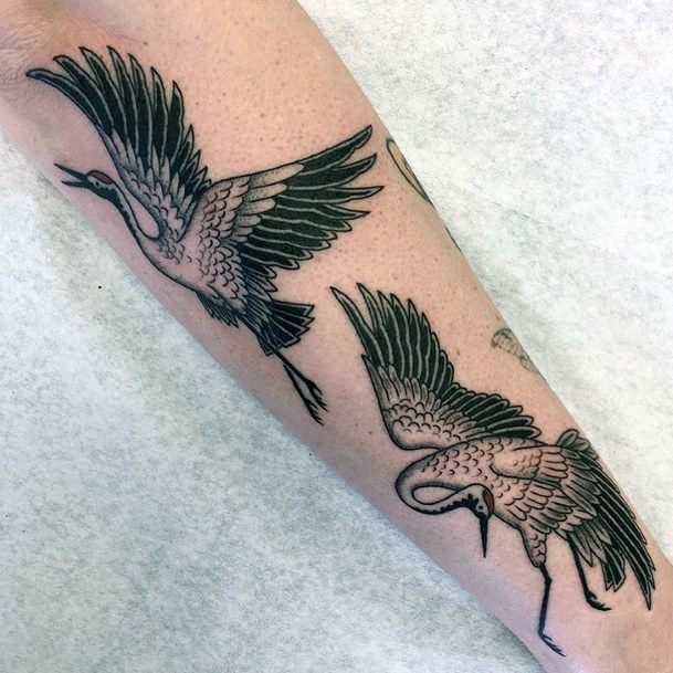 Forearm Flying Crane Tattoo Designs For Women