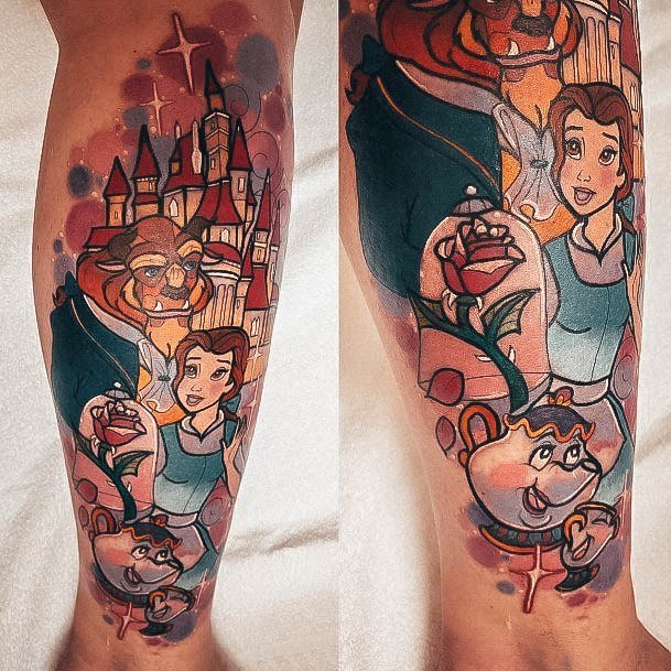 Forearm Full Color Castle Characters Beauty And The Beast Tattoo Girls Ideas