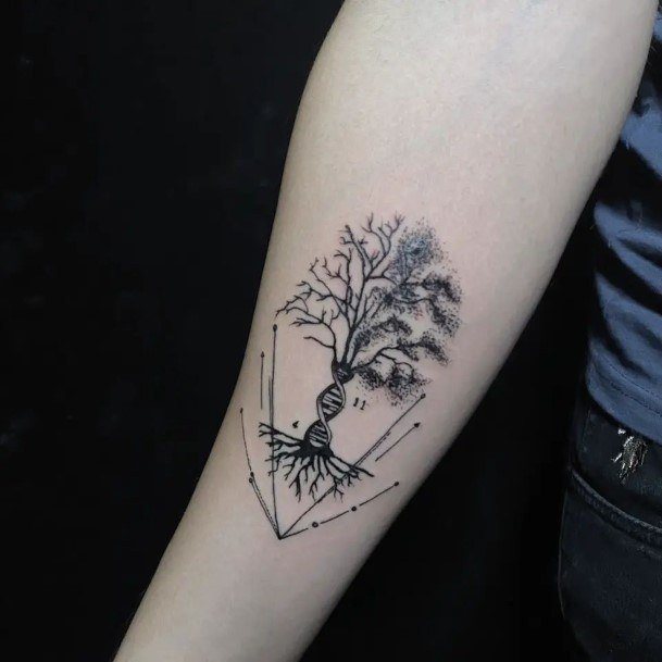 Forearm Geometric Tree Of Life Girl With Graceful Dna Tattoos