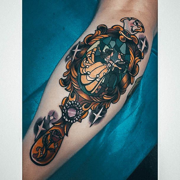 Forearm Hand Mirror American Traditional Stylish Womens Beauty And The Beast Tattoo