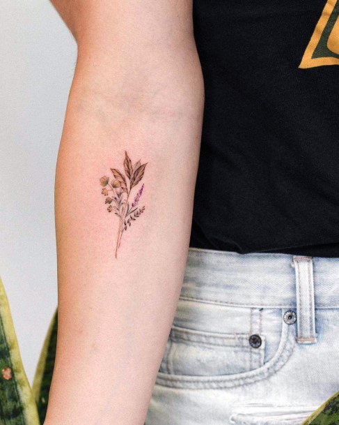 Forearm Plant Coriander Tattoo Designs For Women