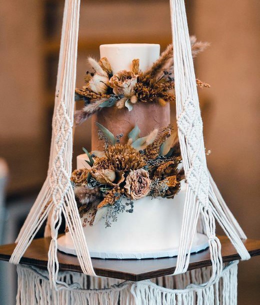 Forest Flowers On 3 Tier White Wedding Cake