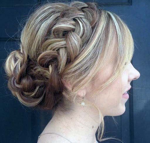 Formal Hairstyle Thick Braided Crown Into Braided Low Bun