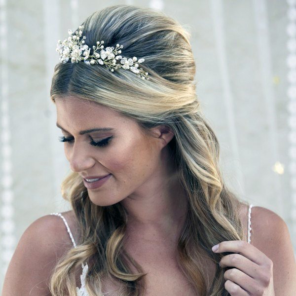 Formal Style With Tiara Crown On Medium Blonde And Wavy Curls