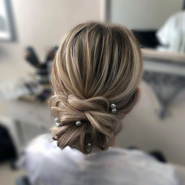 Formal Updo Weaved Bun With Silver Bead Pins