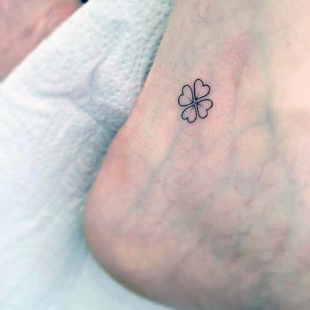 Four Leaved Clover Simple Tattoo Foot Women