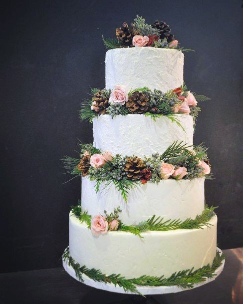 Four Tiered Rustic Wedding Cake With Flowers