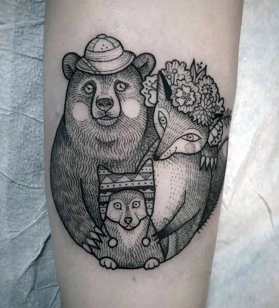 Fox And Bear Family Tattoo Women