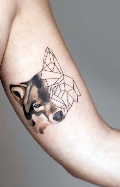 Fox Face Tattoo Geometric Womens Upper Arms