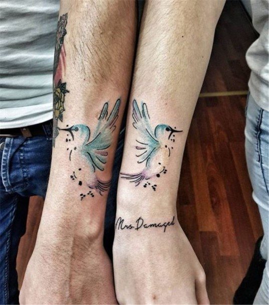 Free Flying Bird Couple Tattoo Forearms