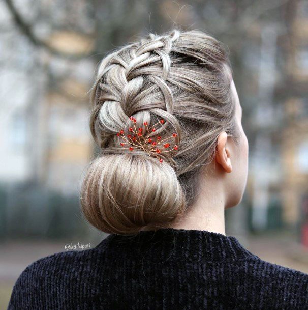 French Braided Chignon Bun Hairstyle Women