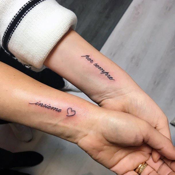 French Letters Heart Mother Daughter Tattoo Forearms